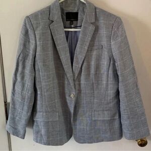 Banana Republic blue windowpane lined Linen Blazer size 12